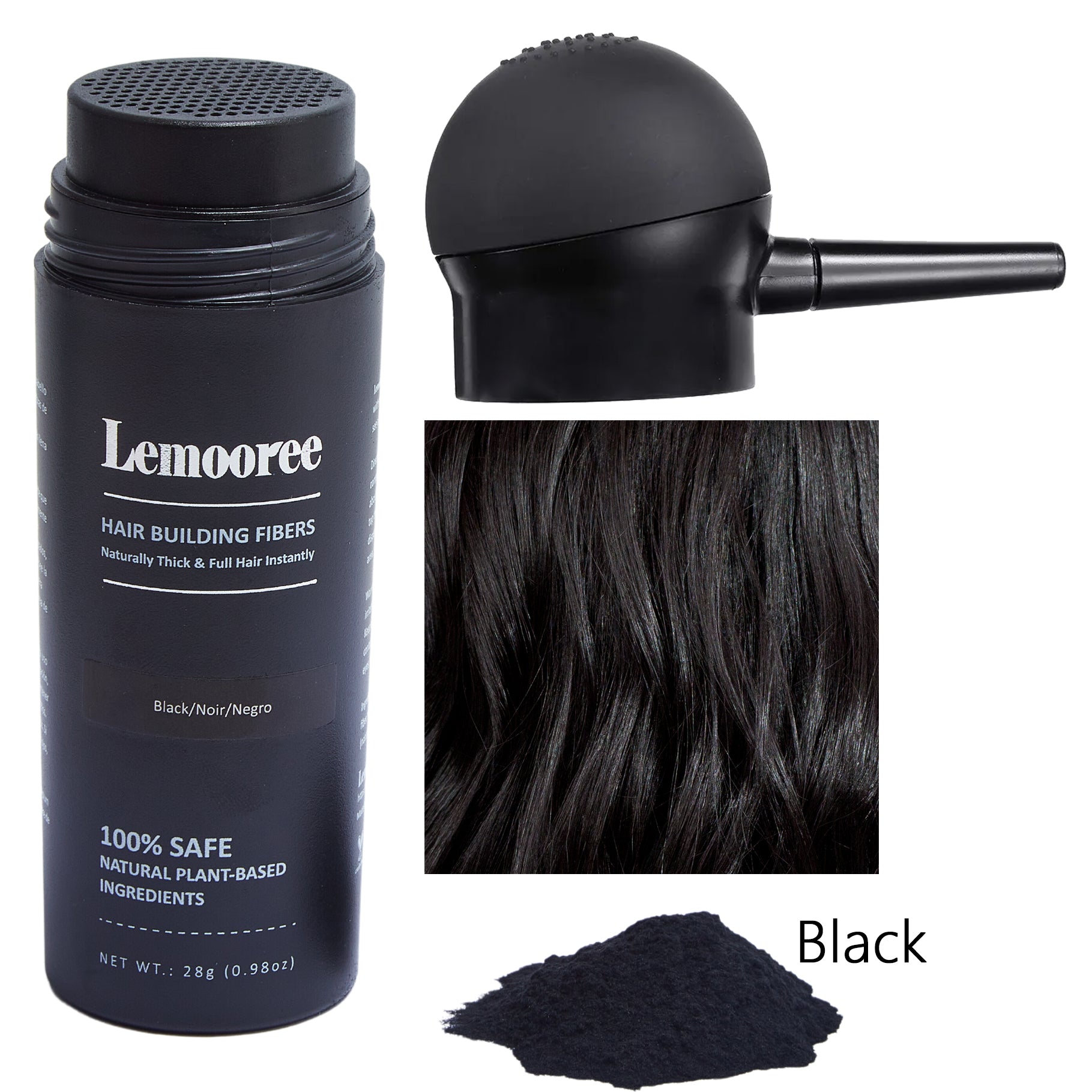 Lemooree Hair Fibers Applicator + Hair Building Fibers 28 Gram, Spray